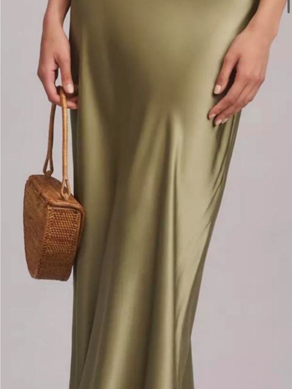 Reformation Olive Green Satin Maxi Skirt - Picture 2 of 3